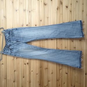 Rock & Roll Cowgirl Womens Jeans 27 Blue High Rise Trouser Striped Wide Leg